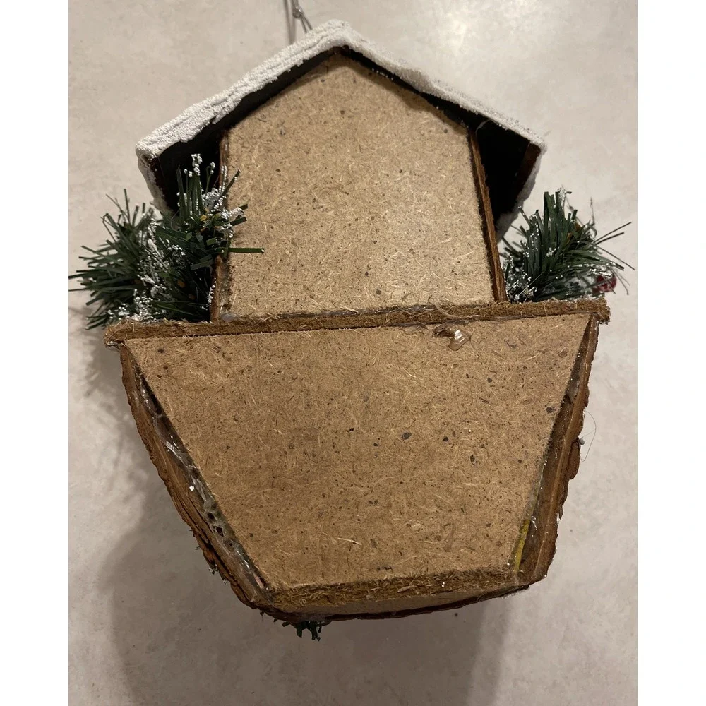 Vintage Handmade Rustic Winter Bird Hanging House Snow Pine cones